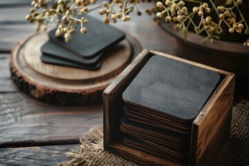 Canvas Print - Coasters on a wooden table, perfect for home decor or as a prop in your scene