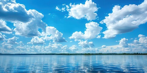  lake, cloudy blue sky