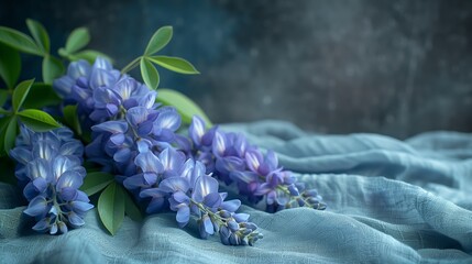 Poster - A Bunch of Vibrant Blue Flowers on a Soft Textured Background in Natural Light