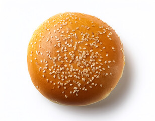 Top view shot of a hamburger bread bun isolated on white background