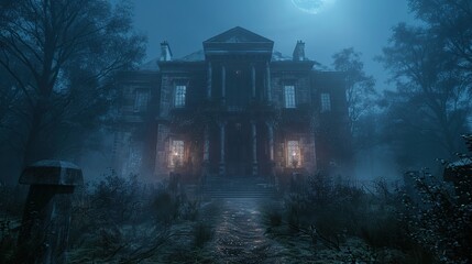 Wall Mural - Mysterious Mansion in the Mist