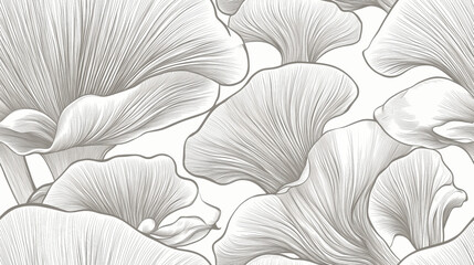 Seamless oyster mushroom line art wallpaper pattern. Luxury natural hand drawn oyster mushroom pattern design in minimalist linear contour style for fabric, wallcovering, banner, invitation.