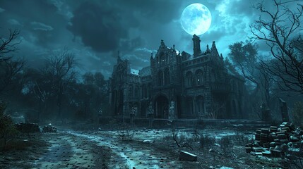 Canvas Print - Haunted Mansion Under a Full Moon