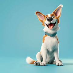 8. Captivating dog in 3D cel animation isolated on blue background with a cheerful expression and charming smile DSLR sharp focus 