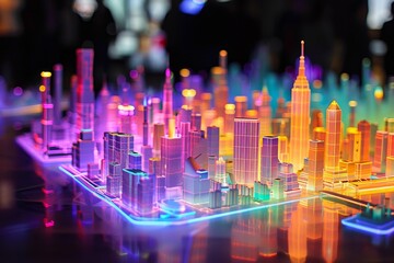 Wall Mural - Holographic city planning simulation for futuristic urban development projects