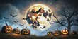 © Udomner - Spooky Halloween background with bats, pumpkins, and full moon, Halloween, background, spooky, bats, pumpkins, full moon