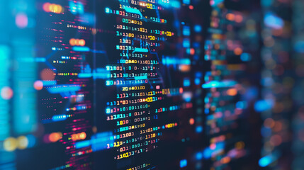 data center on cloud cyber security and blue binary data software programming code background. rando