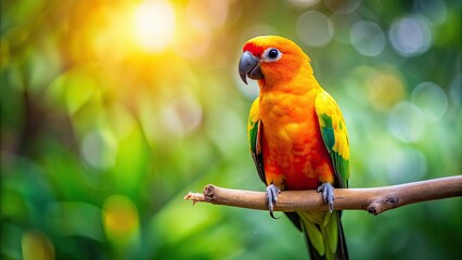 Wall Mural - Sun conure parrot perching on a branch in Thailand , Sun conure, parrot, perching, branch, Thailand, tropical bird, colorful