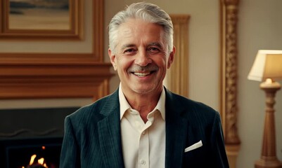 Wall Mural - Portrait of a smiling mature man in a luxury home interior.