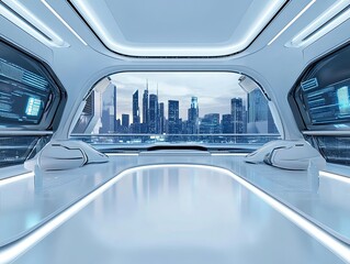Wall Mural - residual effects on environment with a futuristic city skyline in the background, more clarity with 