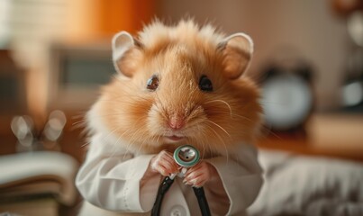 Sticker - A hamster dressed as a doctor holding a stethoscope. AI.