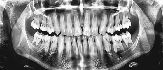 Wall Mural - A panoramic x-ray of teeth. AI.