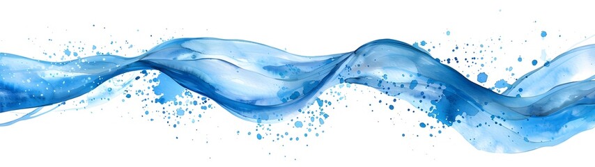 Sticker - Abstract blue watercolor wave with splashes