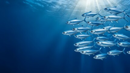 Wall Mural - funds generating sustainable environmental income concept, a school of fish swims gracefully through