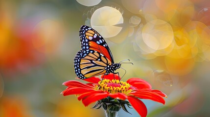 Wall Mural - Monarch Butterfly on a Vibrant Red Flower