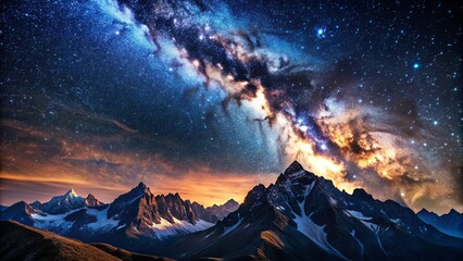 Wall Mural - A starry night sky over majestic mountains, starry night, sky, mountains, landscape, nature, scenic, beauty, outdoor