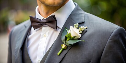 Elegant groom wearing azahar boutonniere, wedding, formal, groom, flower, boutonniere, suit, elegant, azahar, white