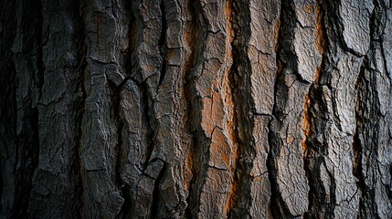 Wall Mural - a close-up of textured tree bark with soft sunlight filtering through the canopy, leaving copy space