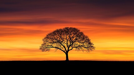 Wall Mural - a dramatic silhouette of a tree against a vibrant sunset, leaving ample copy space for text or brand
