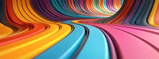 Wall Mural - A colorful, rainbow-colored line with a curved, wavy shape