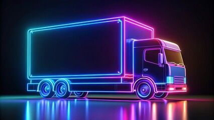 Wall Mural - holographic cargo truck with neon outline, neon, outline, holographic, cargo truck, vehicle, futuris