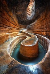 Sticker - A winding subterranean river carving its way through a series of chambers, showcasing the intricate patterns and textures of the cave walls