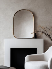 Wall Mural - Elegant Interior with Decorative Mirror and Black Vase Against Patterned Wallpaper