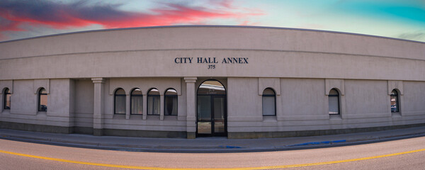 Wall Mural - Idaho Falls City Hall Annex buildings and skyline in Bonneville County in the U.S. state of Idaho