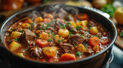 Canvas Print - Beef Stew with Potatoes, Carrots, and Parsley