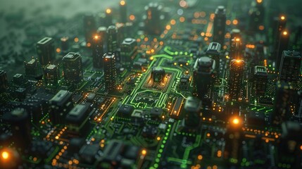 Wall Mural - Futuristic Cityscape Built on a Circuit Board