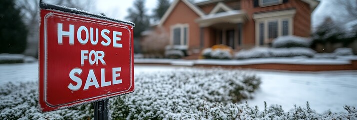 Wall Mural - “HOUSE FOR SALE” sign in front of home for sale - blurred background - real estate - closing - home prices