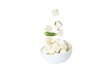 © Atlas - PNG,Cubes of tofu in a bowl with leaves, isolated on white background