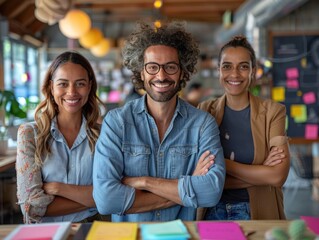 Wall Mural - Confident Team of Three Professionals in Modern Office