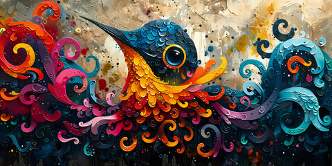 Wall Mural - a colorful bird with swirls

