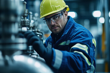 An engineer inspecting safety equipment on an industrial site.