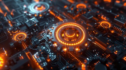 Abstract Futuristic Technology Background with Glowing Gears 