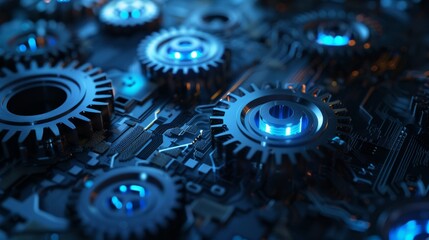 Abstract Futuristic Technology Background with Glowing Gears 