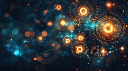 Abstract Futuristic Technology Background with Glowing Gears 