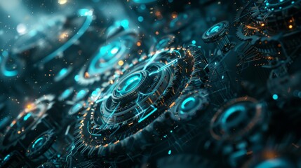 Abstract Futuristic Technology Background with Glowing Gears 