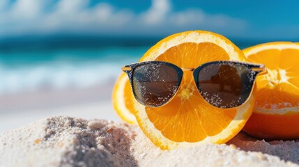 Orange Slice Sunglasses on Beach Sand