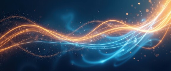 Wall Mural - Abstract Blue and Orange Light Trails on Dark Background.