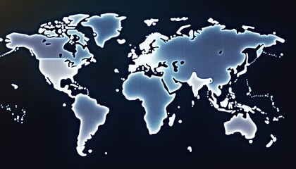 Wall Mural - World Map Glowing Neon Blue.