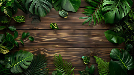 Wall Mural - Frame of mixed tropical leaves, copy space in middle