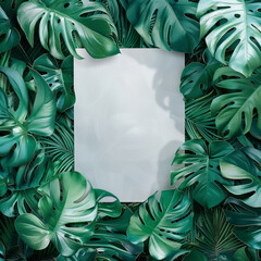 Canvas Print - Frame of monstera leaves, white steel board for copy