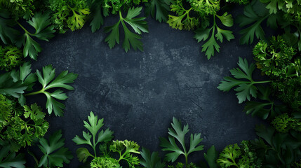 Wall Mural - Frame of parsley leaves, copy space in middle