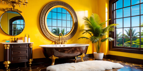 Close-up of a complementing the bathtub, showcasing elegant bathroom interior design and modern design elements provide a balanced blend of functionality.