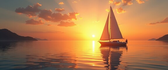 Poster - Sailboat at Sunset.