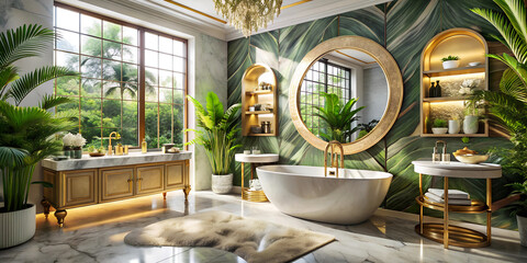 Stylish bathroom featuring wooden cabinets, a sleek sink, washing machine, and elegant lighting, showcasing elegant bathroom interior design.