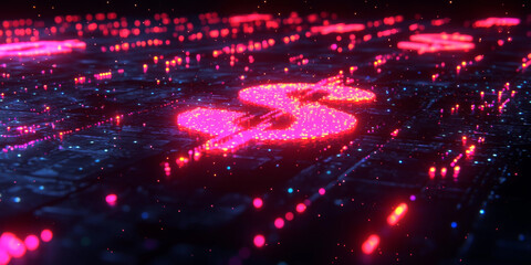 Glowing Dollar Sign with Abstract Digital Elements on Dark Background
