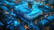 © AUNTYANN STUDIO - Security with AI smart surveillance at industrial factory and compound, blue highlighted Ai Security, AI generated for Ads